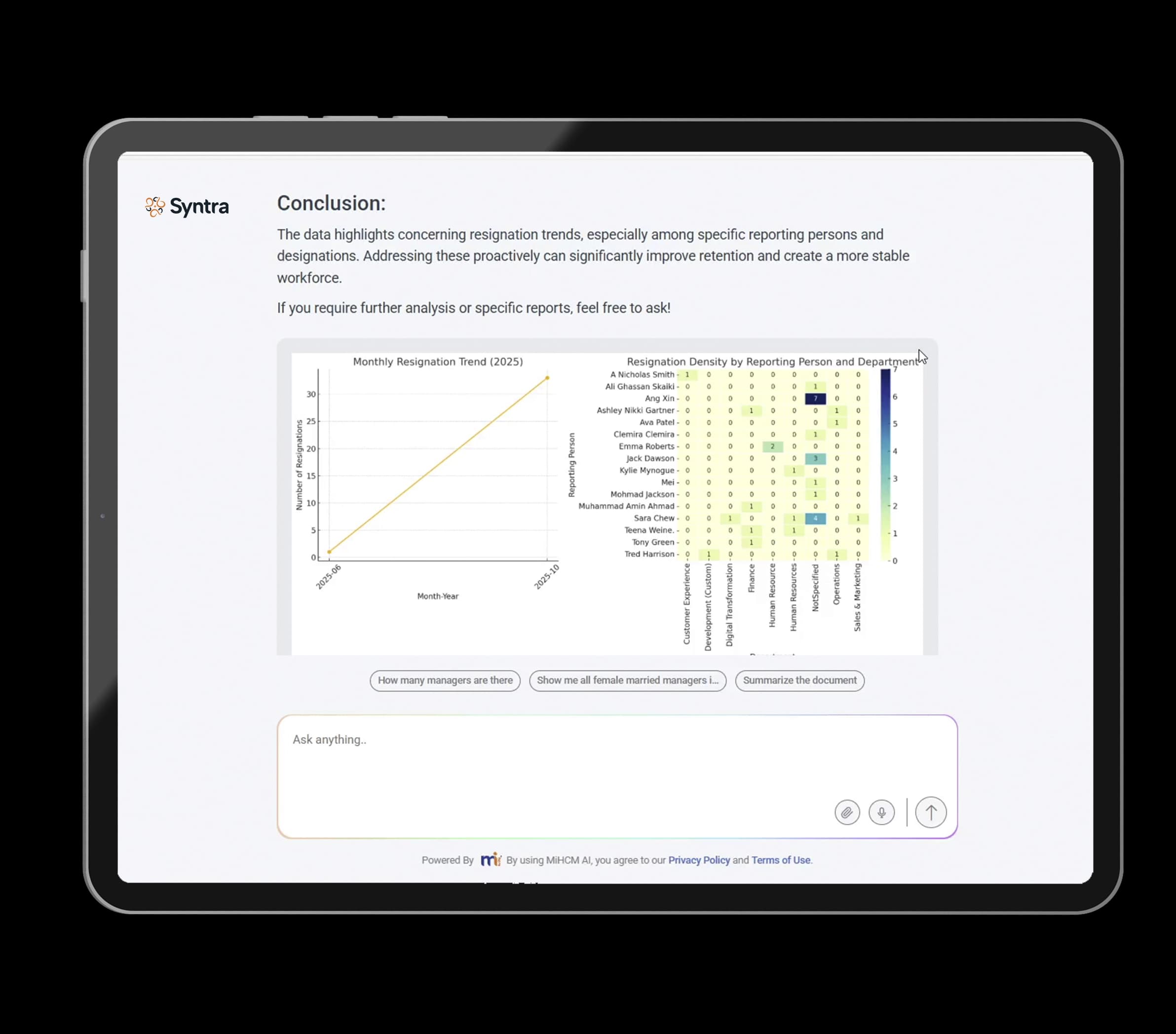 Syntra product UI on a tablet