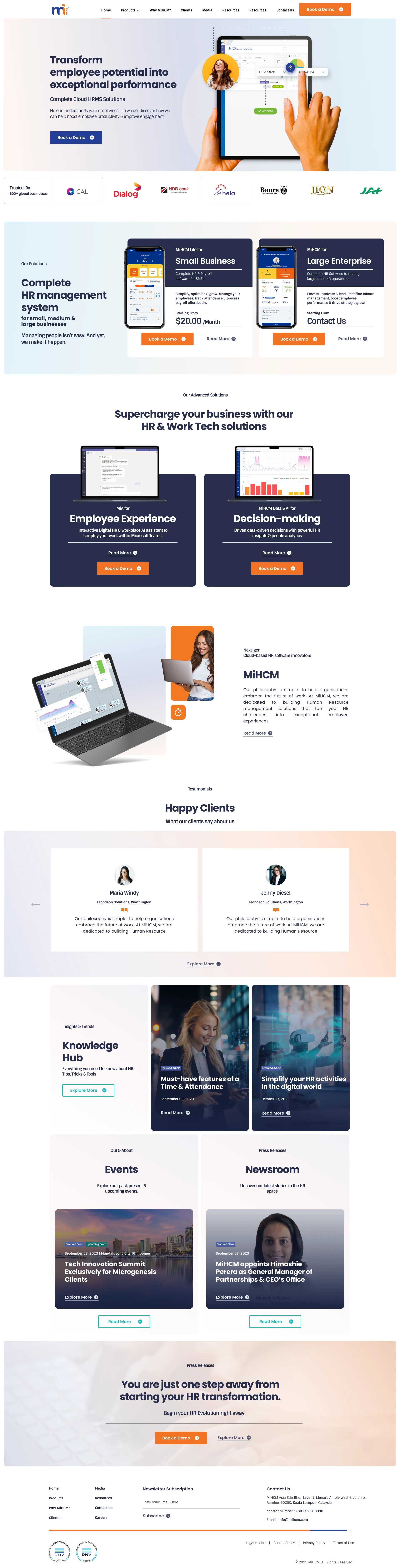 Earlier mihcm.com homepage iteration