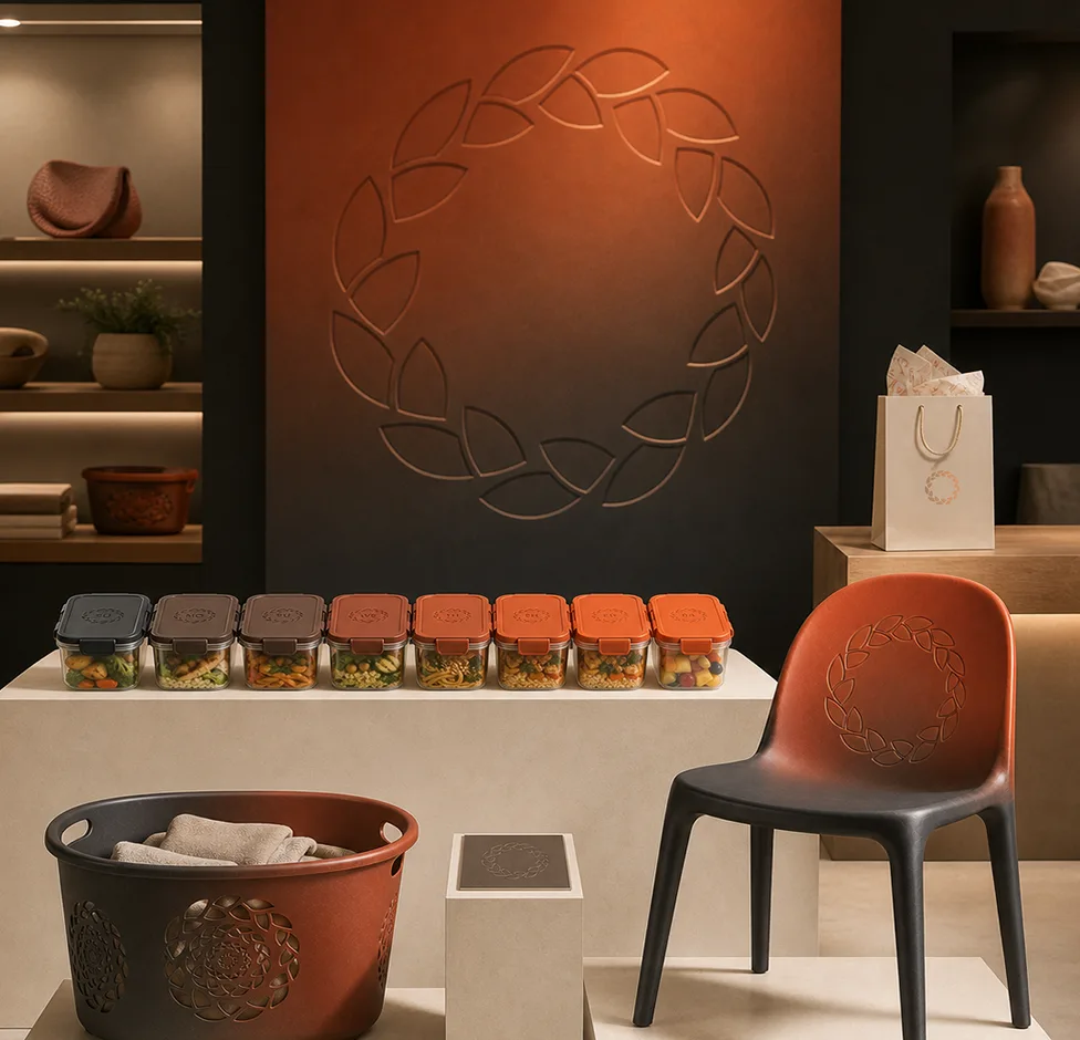 Serotiny retail environment mockup with an embossed wall mark