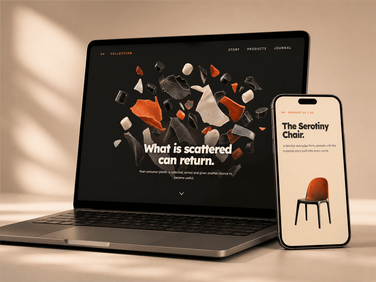 Serotiny marketing site shown across a laptop and mobile device